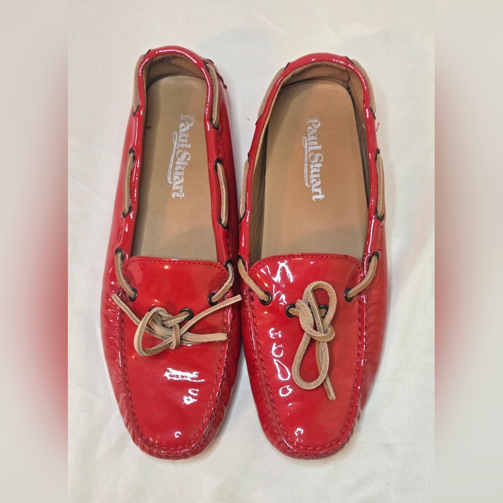 Paul Stuart Red Patent Leather Driving Moccasin Boat Shoe Size 8.5